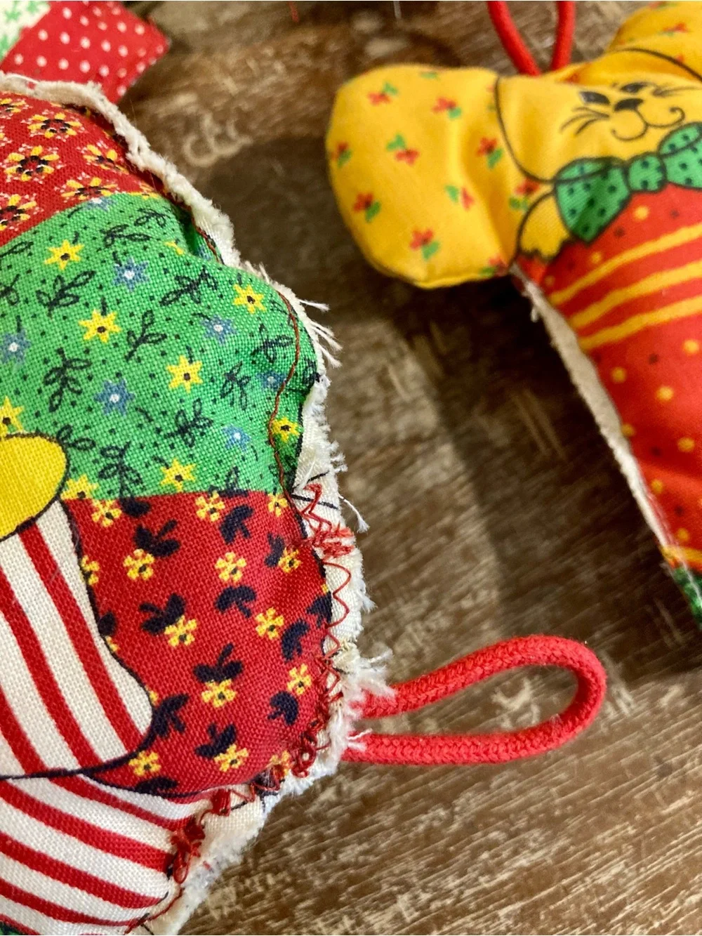 Vintage Handmade Patchwork Christmas Ornaments - Set of 4